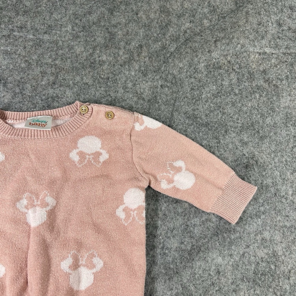 Disney Baby Girl Sweater Size 0-3 Months Minnie Mouse Pink Knit Pullover Mickey - Picture 3 of 6